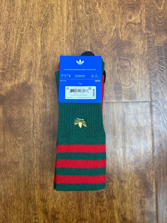 adidas Black Crew Socks with Red, White & Green Stripes - Picture 6 of 14